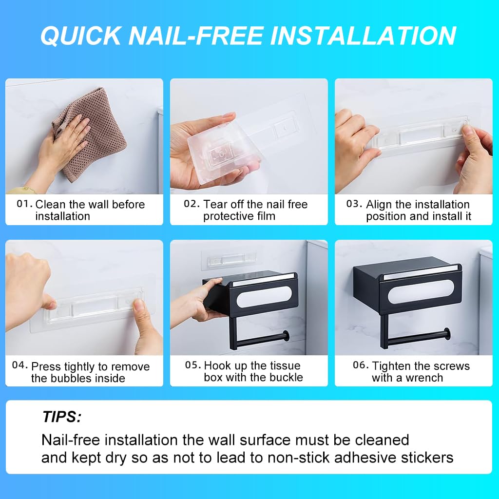 Supvox Toilet Roll Holder for Bathroom with 180° Rotating Storage Box 20×12.5×18cm Black ABS | 3‑in‑1 Wall Mounted Design