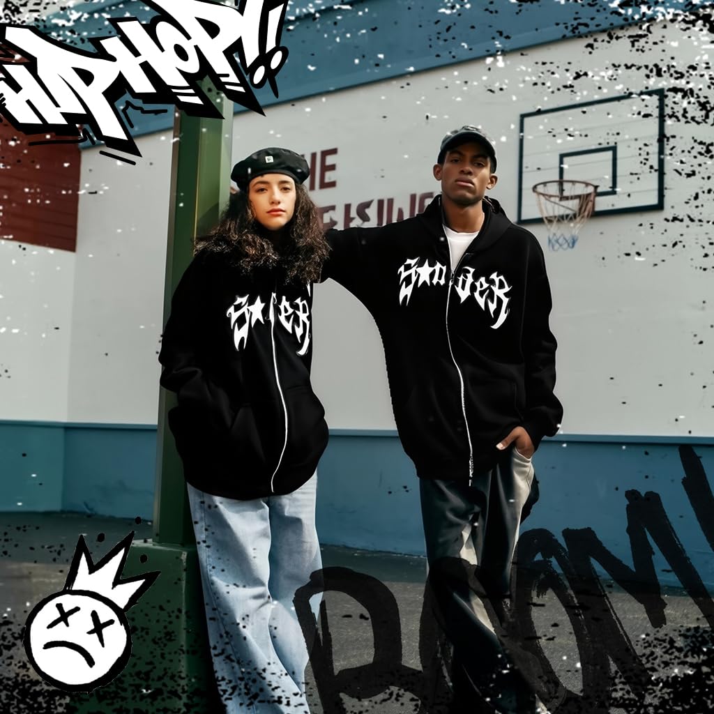 GUSTAVE Hoodie for Men and Women featuring Full Zip Face Cover | Spider Graphic Y2K Streetwear