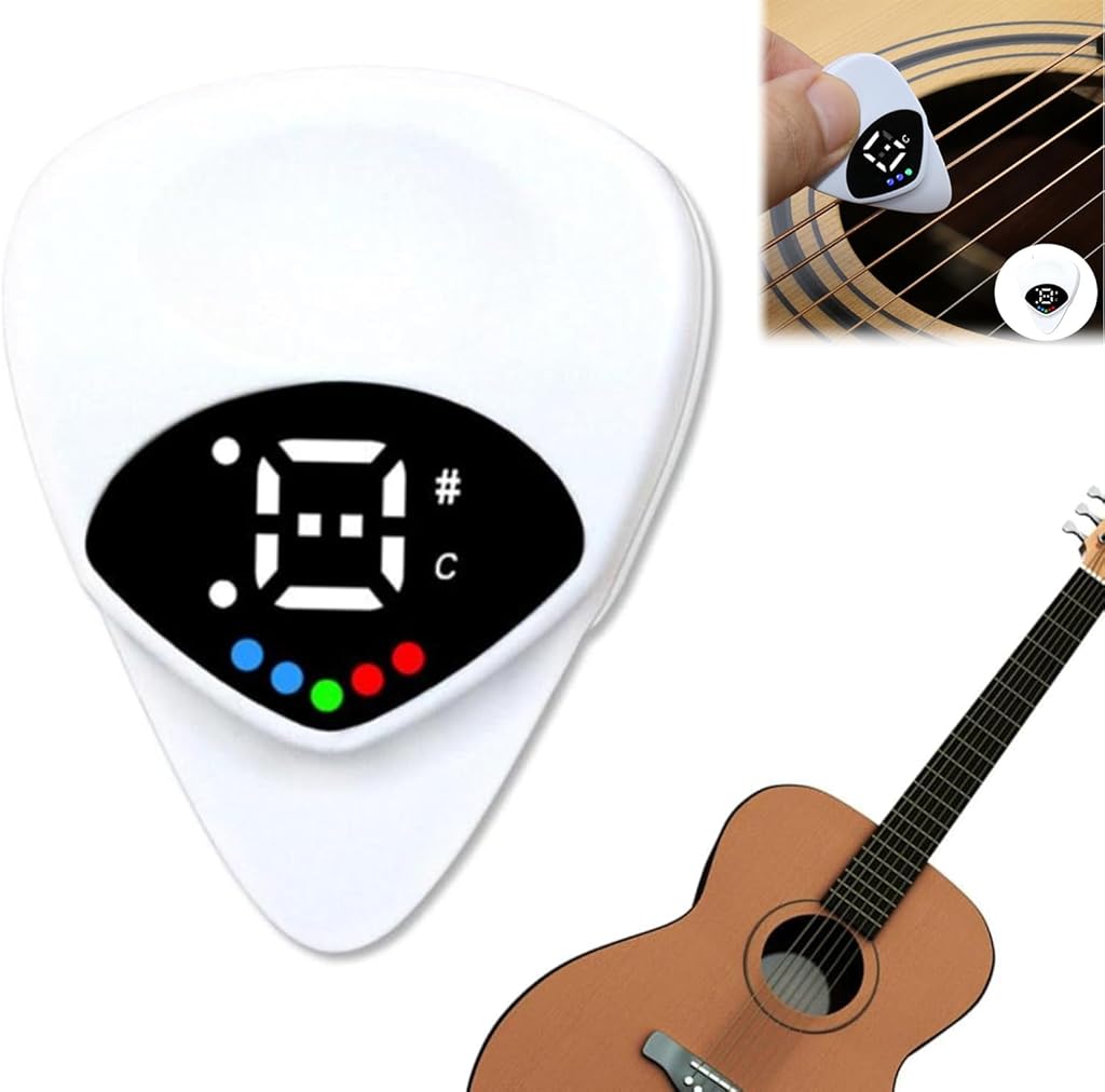 HASTHIP® Chromatic Tuner Guitar Pick 2 in 1 Digital Tuner with Light Indicator Universal Tuner for String Instrument for Acoustic Guitar, Electric Guitar, No Battery Included