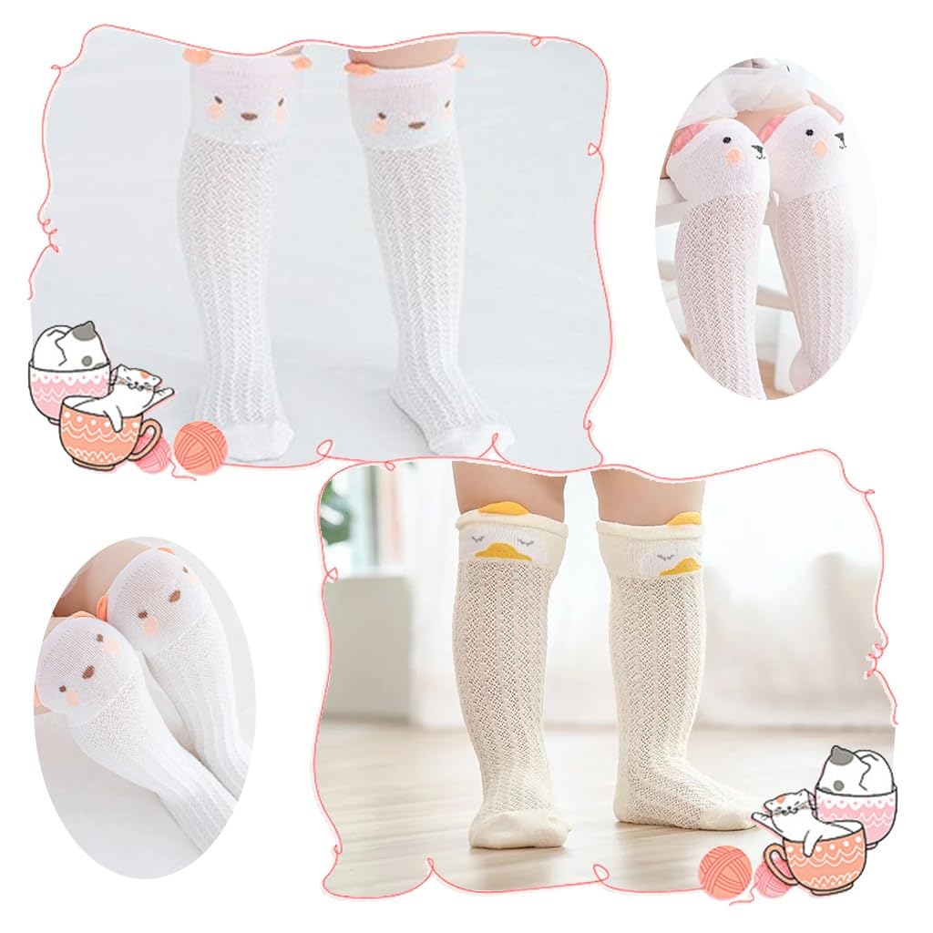 SNOWIE SOFT® 3 Pairs Baby Girls Stocking  Polyester Cotton Mesh Stocking Knee High Breathable Summer Stockings Cartoon Baby Stockings Gift for Baby Girls 0-1 Years Old, S