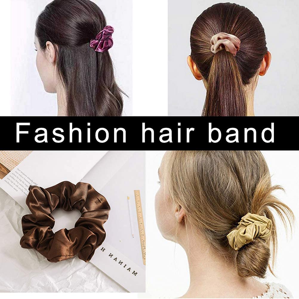 SANNIDHI Satin Scrunchies for Women with High Elastic Core in Beige Brown and Black | 3 Pcs Set