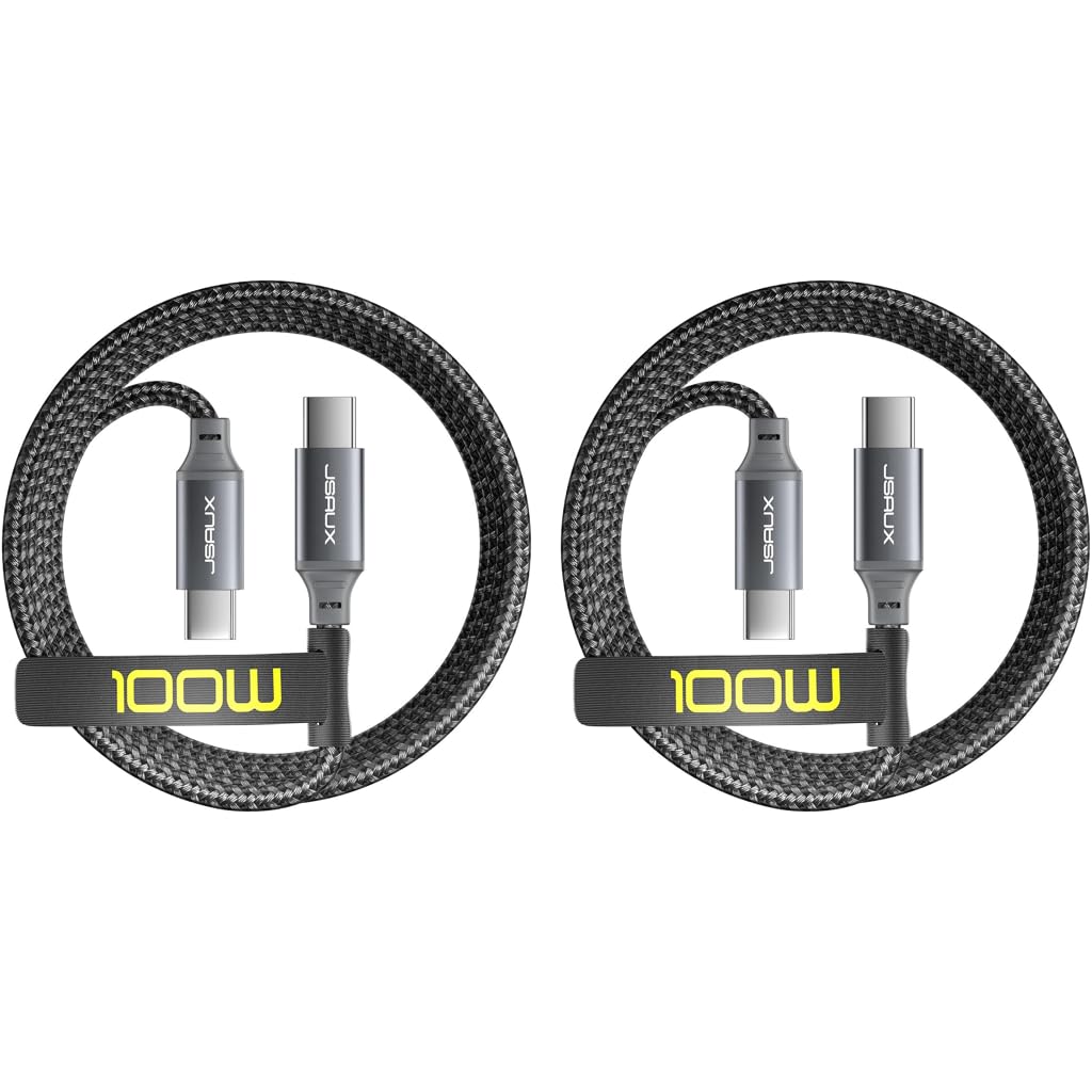 JSAUX USB C to USB C Cable for Fast Charging 100W 5A 6.6ft with Braided Cord Grey