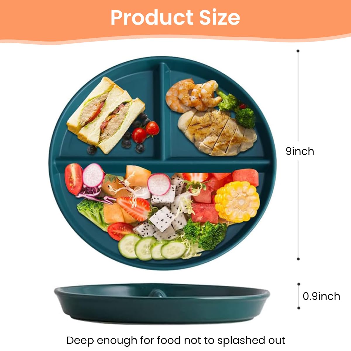 HASTHIP Dinner Plates Set of 6 with 3 Compartments in Wheat Straw | Microwave Safe