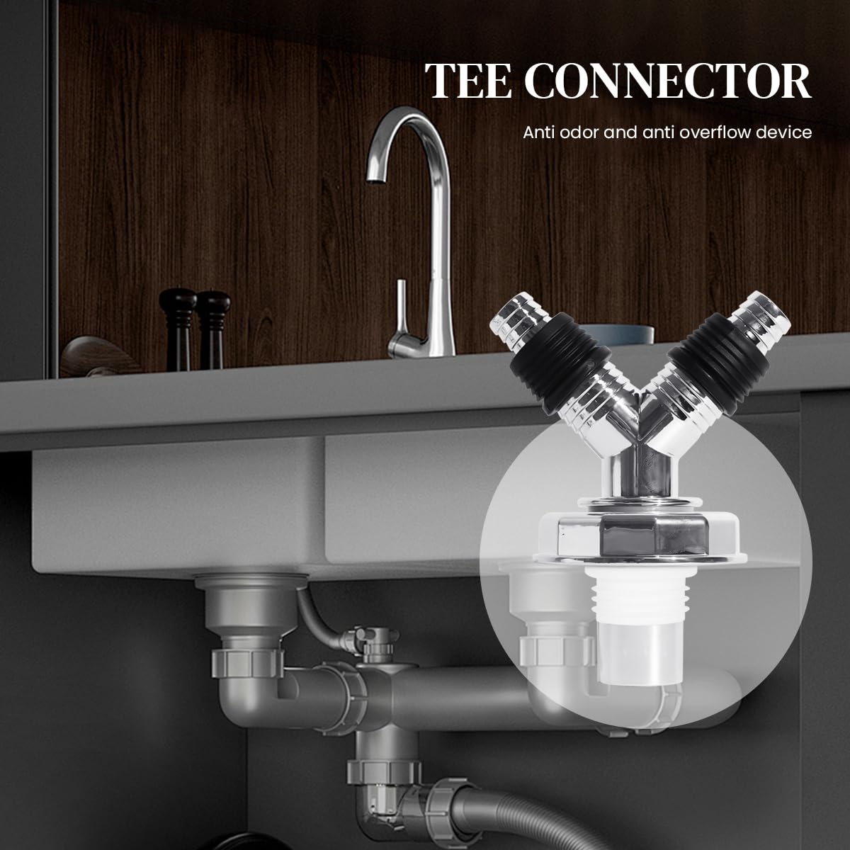 Supvox Washing Machine Drain Pipe Connector for Kitchen and Mop Sink Use featuring Dual Outlet Y Adapter and Electroplated Plastic Finish