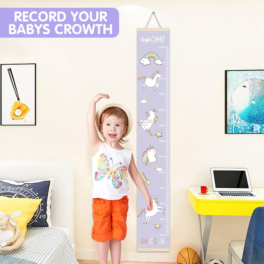 SNOWIE SOFT® Cartoon Unicorn Growth Chart for Kids 60-180cm Wall Hanging Growth Chart for Kids & Teenagers Canvas Cartoon Growth Chart Waterproof Canvas Growth Chart for Kid's Room