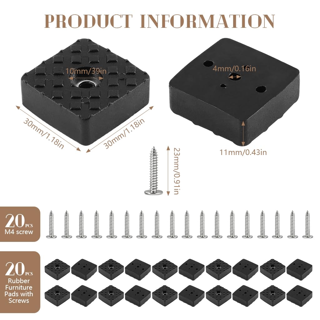 Serplex Furniture Pads for Chairs and Tables with Screw Attachment 20Pcs 30mm Black | Non Slip Feet Covers