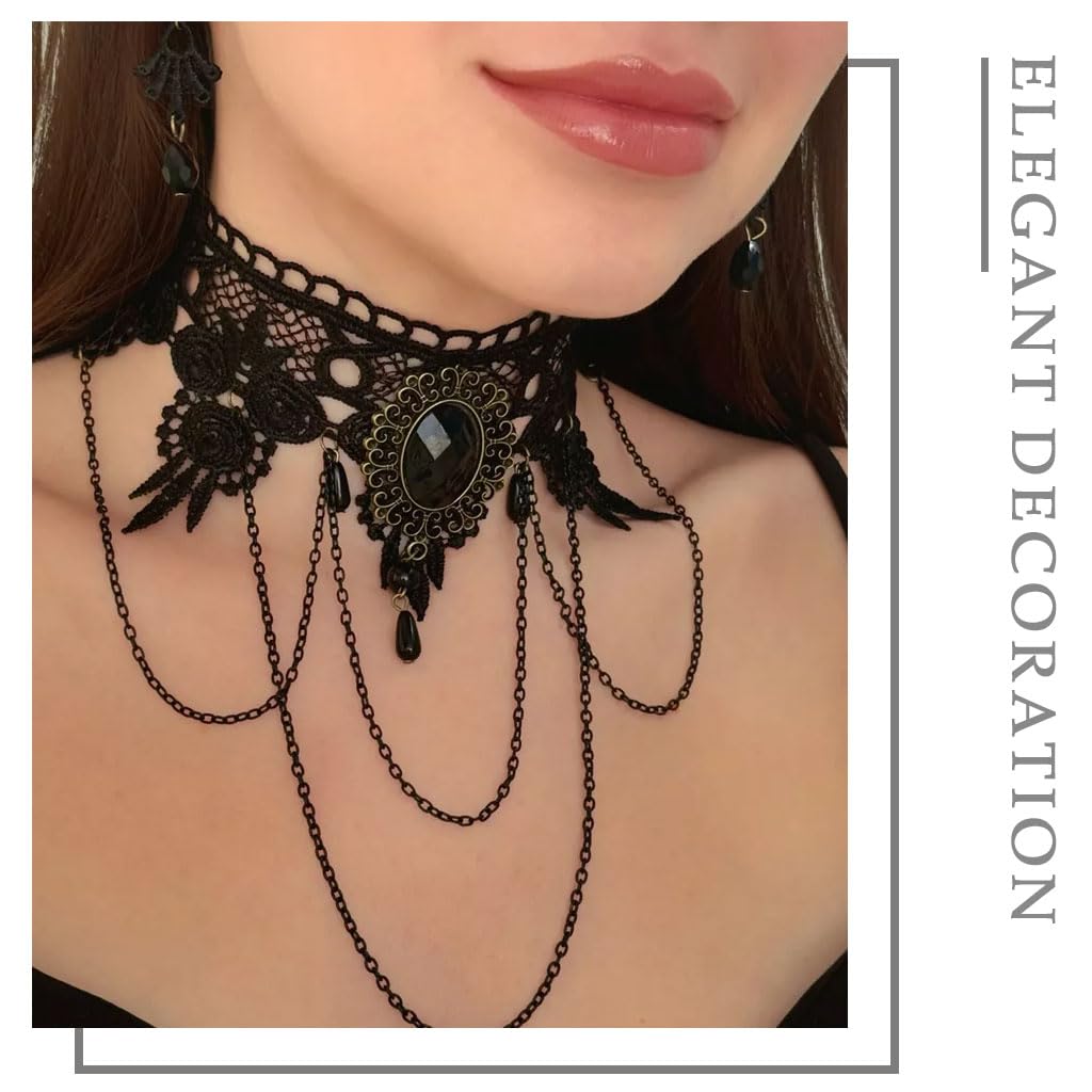 Zibuyu Lace Choker Necklace for Parties with Rhinestone Tassel and Alloy Lace Design
