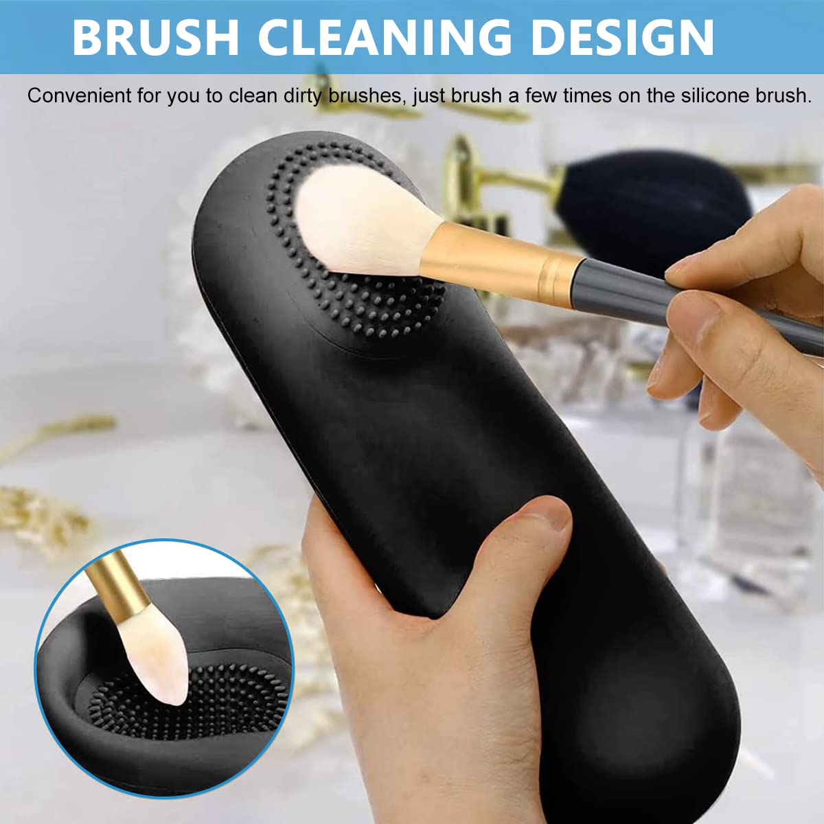 MAYCREATE® Makeup Brush Holder Case Silicone Cosmetic Makeup Brushes Organizer with Cleaning Area, for Travel Daily Use - Full Sized & Large Brushes Fit, Magnetic Closure (Brushes Not Included)