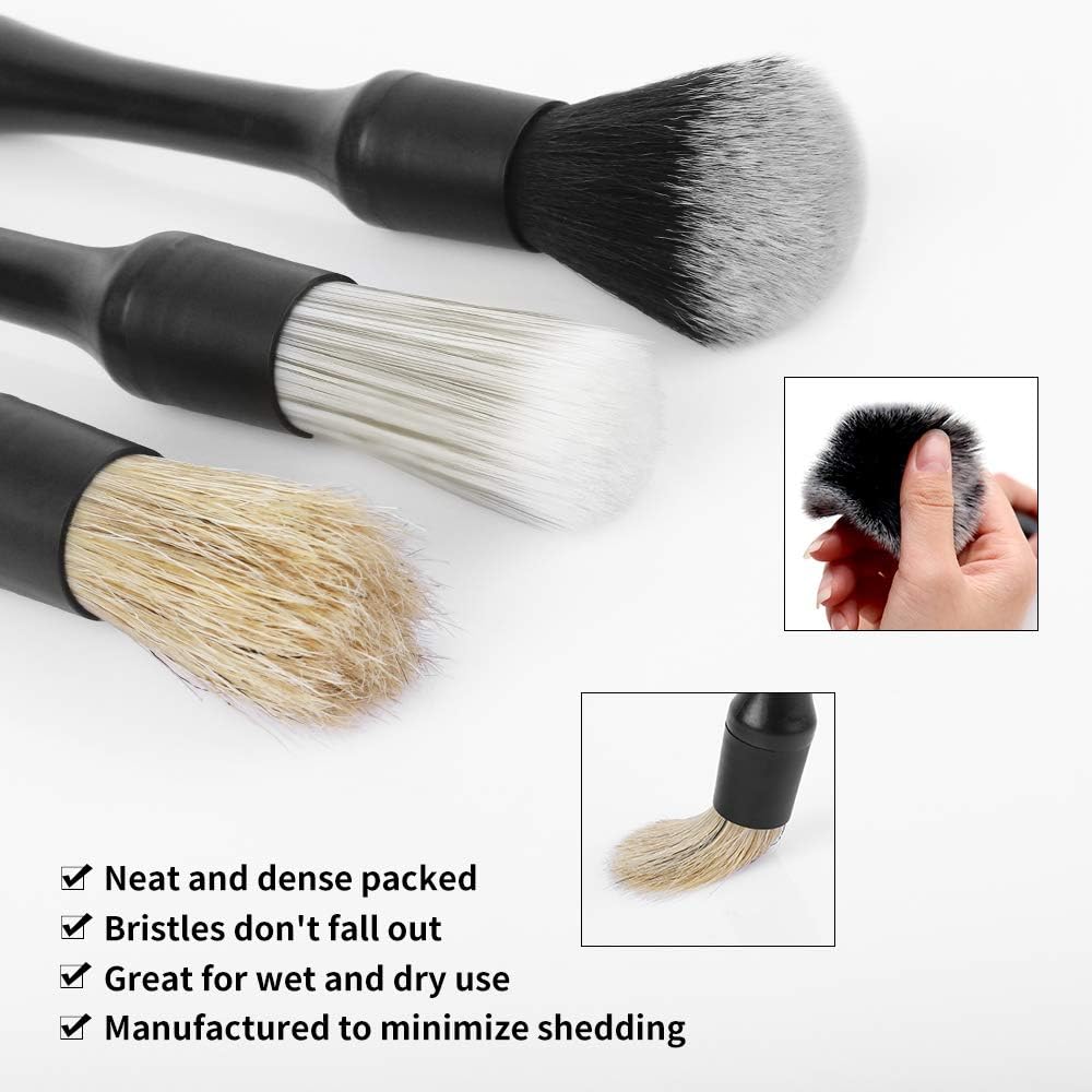 STHIRA® 9PCS Car Cleaning Brush Detailing Set with Box Duster Chain Soft Bristle for Interior Dashboard Wheel Window Keyboard Air Conditioner Gap