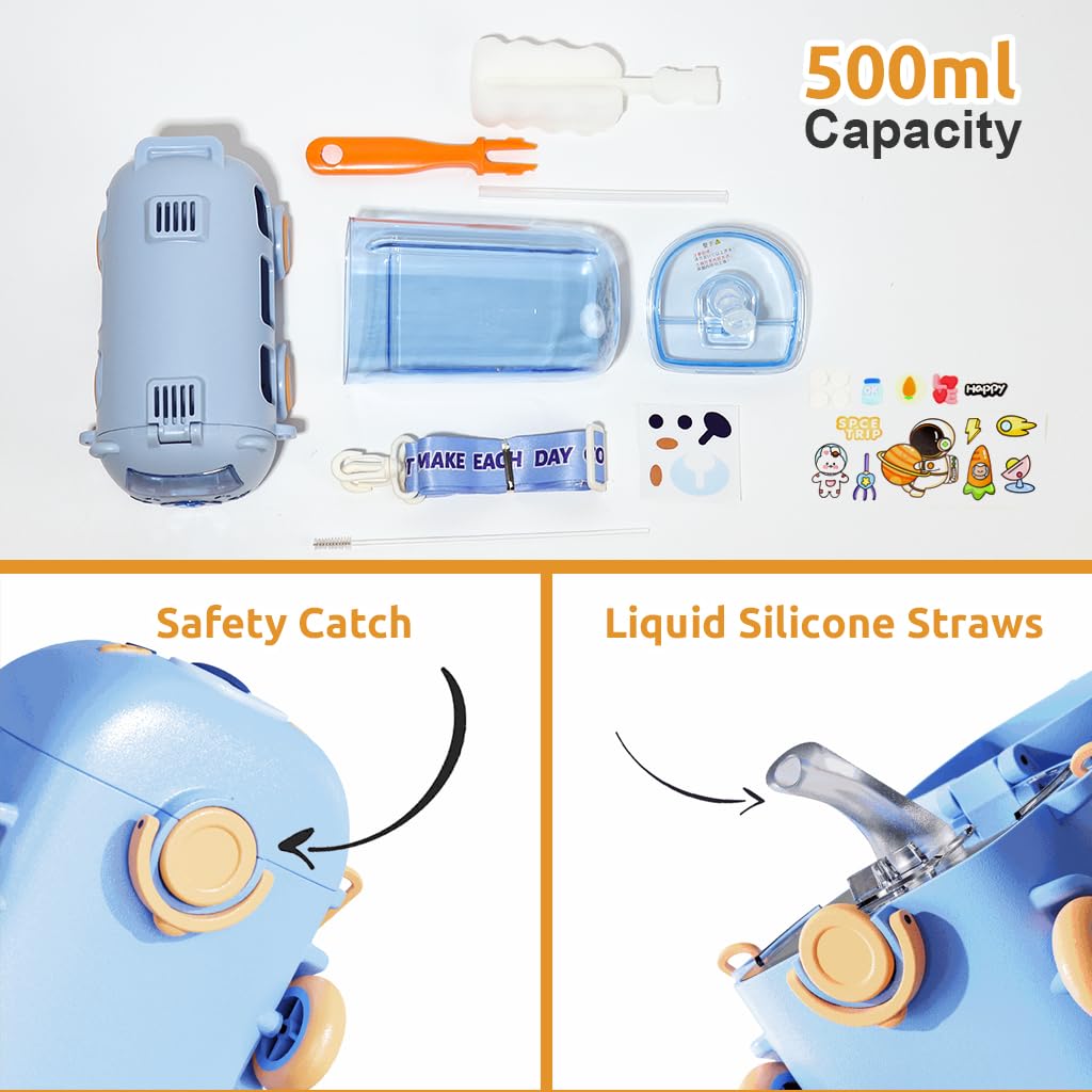 SNOWIE SOFT Water Bottle for Kids with Integrated Silicone Straw and 500ml Capacity | BPA-Free School Bottle with Shoulder Strap