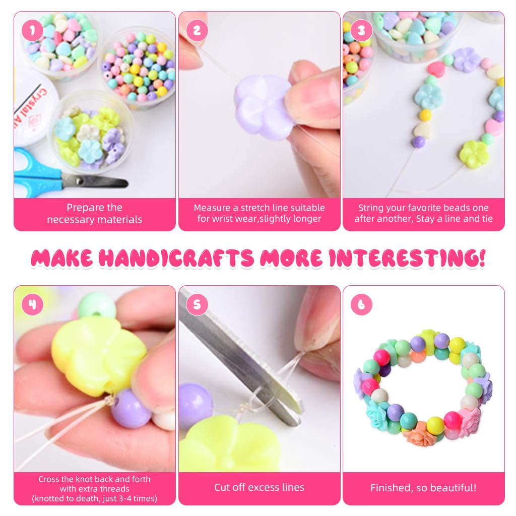 SANNIDHI Bracelet Making Kit for Kids Girls, 600pcs+ Cute Beads for Jewellery Making Kit, Color Acrylic Necklace Bracelet Beads Kit, 24 Grids Beads Set for Crafts DIY, Children's Day Gift
