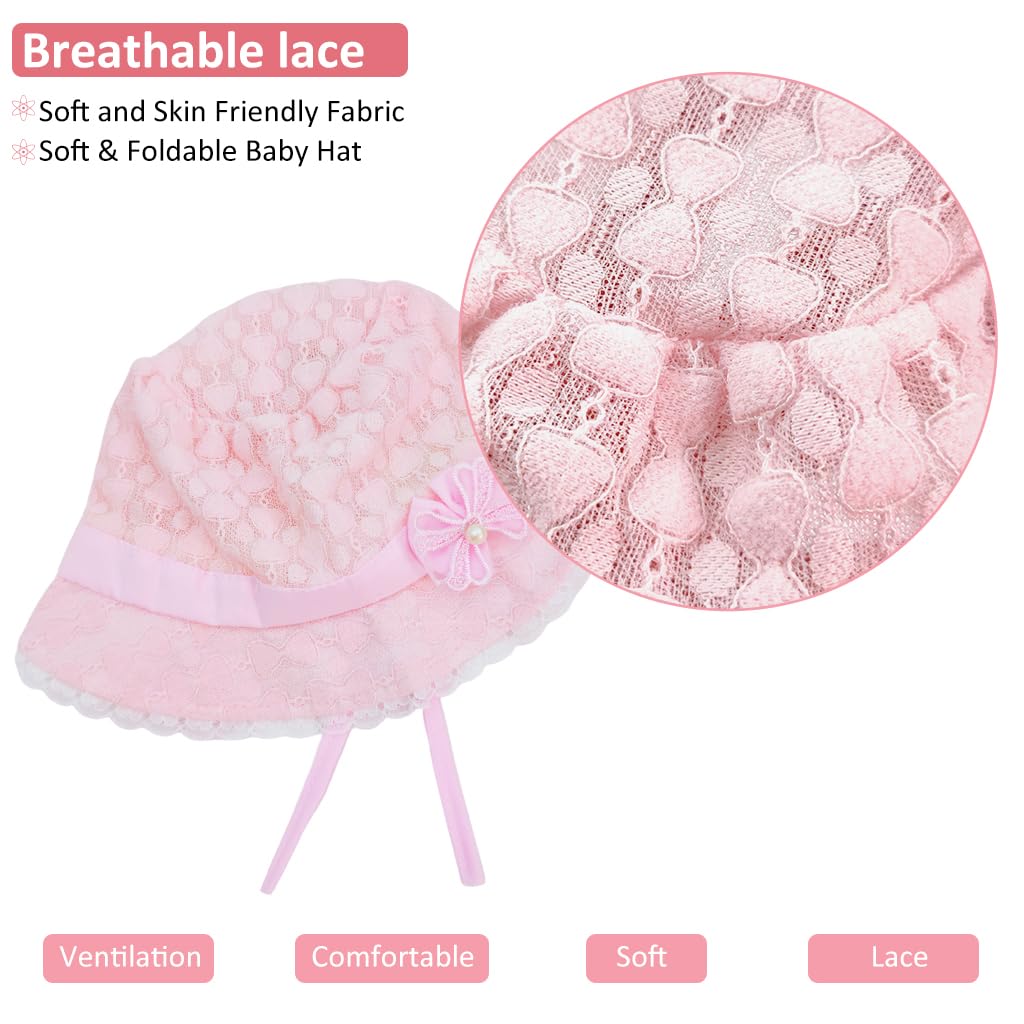 SNOWIE SOFT Baby Hats for Girls with Lace Bow and Ruffle Brim 17.7 in | Cotton Sun Hat