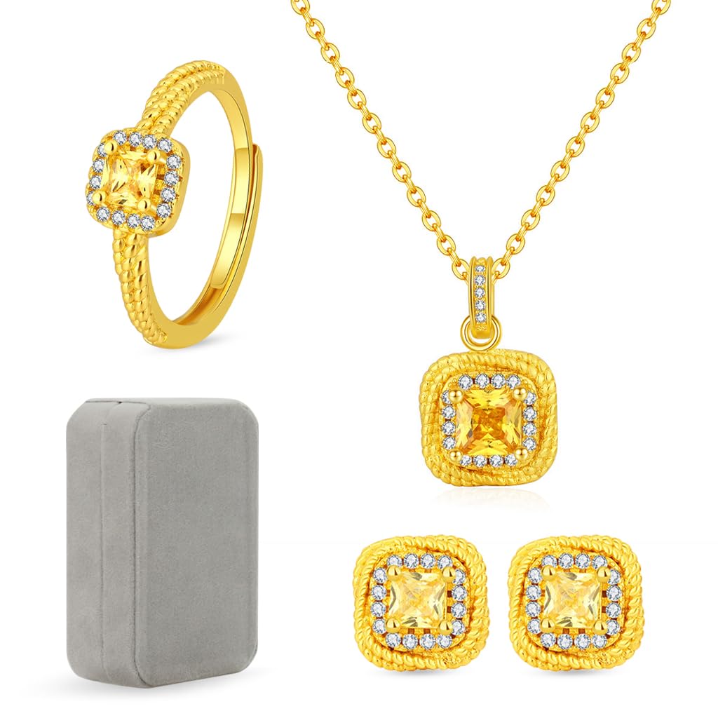 SANNIDHI Jewelry Set for Women with Cubic Zirconia Necklace and Earrings | Gold-Plated 4-Piece Bridal Gift