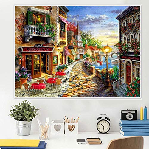 HASTHIP DIY 5D Diamond Painting Full Square Drill Kits Rhinestone Picture Art Craft for Home Wall Decor 12x16In Romantic Town