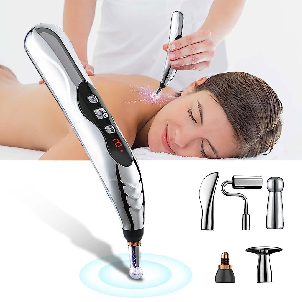 HANNEA Electric Acupoint Pen for Pain Relief with 9 Levels Strength and 5 Massage Bits | USB Rechargeable Therapy Tool