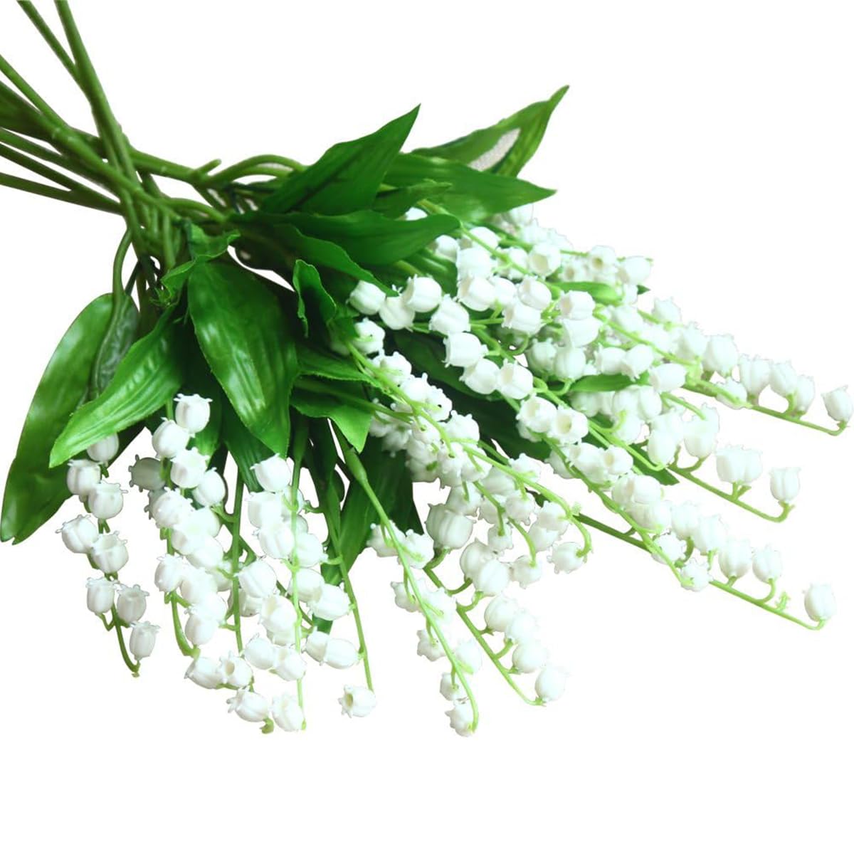 HASTHIP® 6 Bundles Artificial Flowers, Lily of The Valley Flowers Plant Faux While Flowers Wind Chime Orchid Holding Bouquet Outdoor Bridal Wedding Bouquet for Home Garden Party Decoration