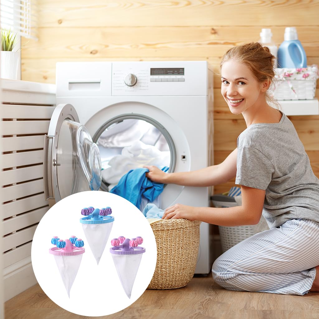 Supvox Hair Removal Laundry Balls for Washing Machine 3 Pcs with Cone Mesh Net | No Tangle Deep Clean