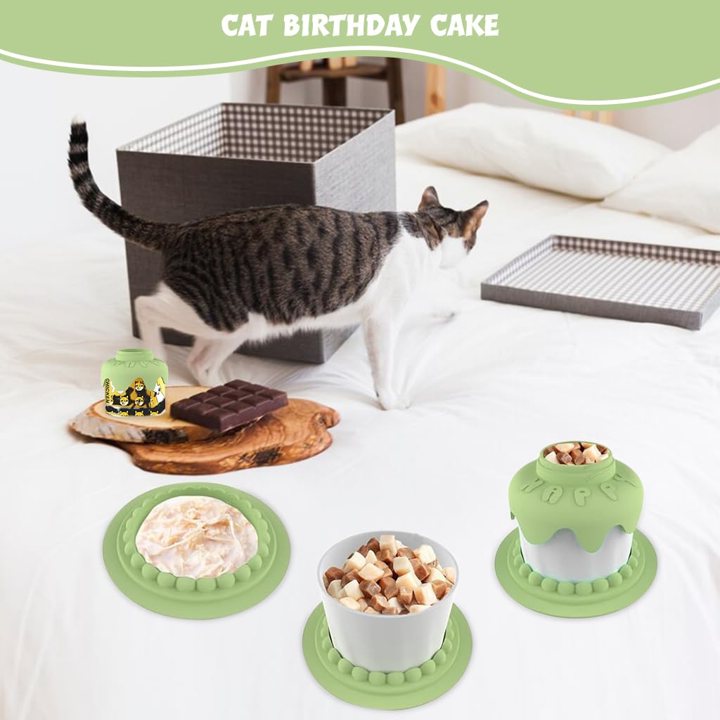 Qpets® Cat Food Bowl, 3 In 1 Pet Food Bowl Food-grade TPE Pet Food Bowl Dry & Wet Food Bowl, Dog Slow Feeder Creative Cartoon Birthday Cake Cat Food Bowl Dog Cats Birthday Supplies