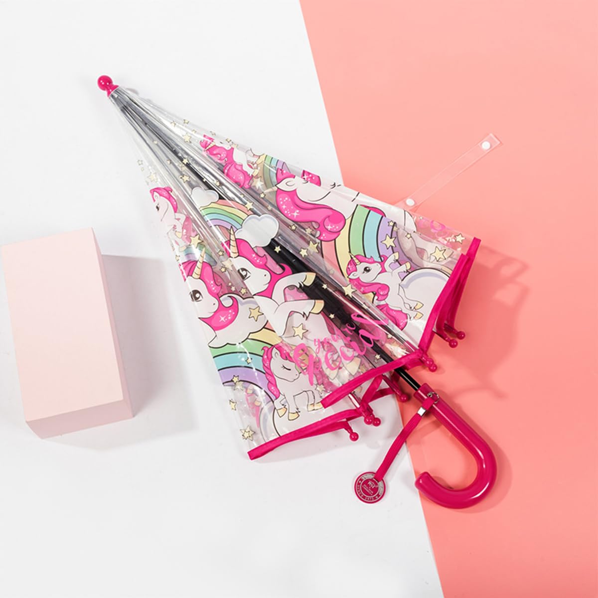 PATPAT Kids Umbrella for Rain with 70 cm Dome and 8‑Rib Glass Fiber Frame | Unicorn Design