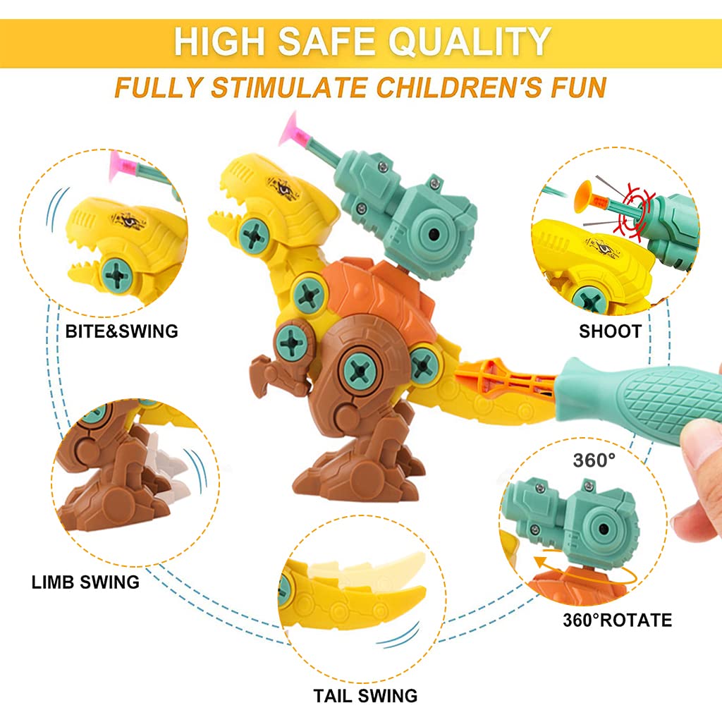 PATPAT  Dinosaur Toys for Kids STEM Construction Building Toys for Kids Dinosaur Toy with Screwdriver Storage Dinosaur Egg Assembling Building Blocks Birthday Gifts for 3-8 Year Old Boys Girls -Yellow