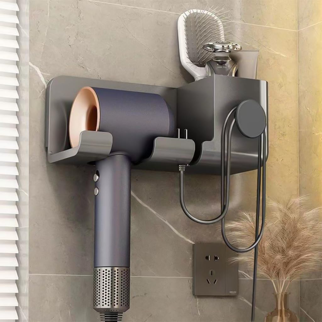 HASTHIP Wall Mount Hair Dryer Holder for Bathroom with 23.1x9.5x8.8 cm Self Adhesive Rack | ABS Plastic Organizer