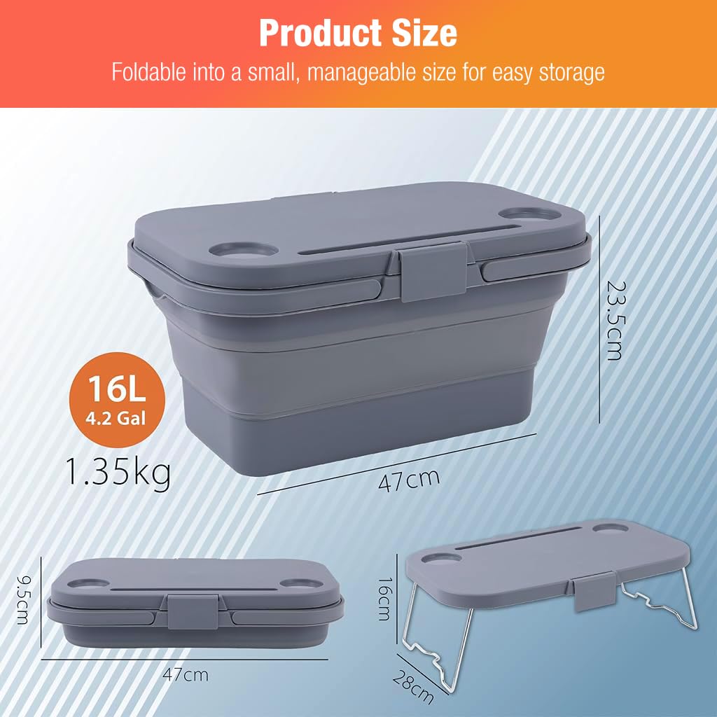 Proberos Camping Collapsible Bucket with 16L Capacity and 2 in 1 Lid Table | PP TPE Outdoor Use