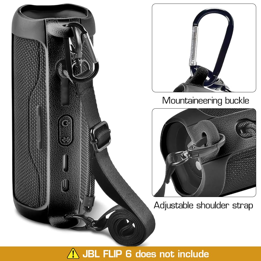 ZIBUYU® Silicone Case for JBL FLIP 6, Waterproof Bluetooth Speaker Silicone Frame Cover for JBL FLIP 6, Portable Outdoor Protective Sleeve Cover for JBL FLIP 6 with Adjustable Shoulder Strap Carabiner