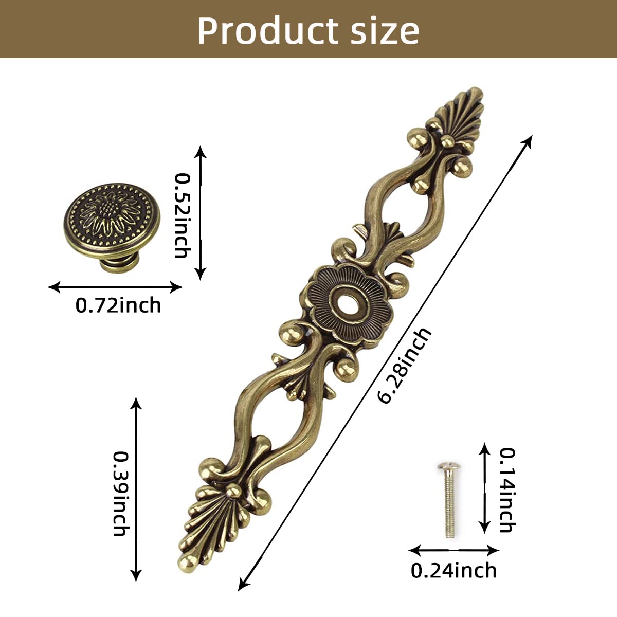 Supvox  Traditional Antique Brass Cupboard Cabinet Drawer Door Pull Handle, 175mm, Brown