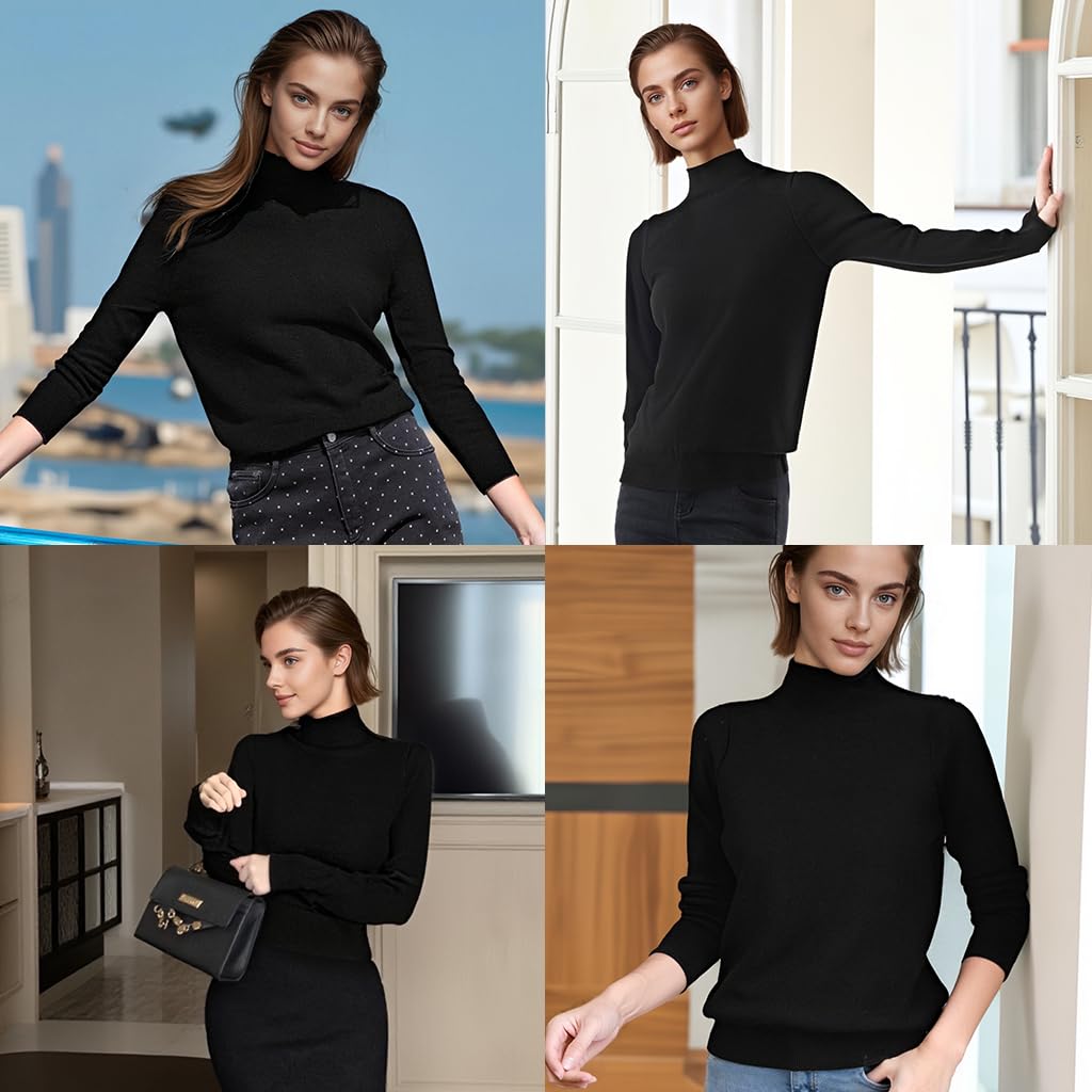 SANNIDHI Women's Cashmere Sweater for Fall Winter featuring Mock Neck and Slim Fit | Black Pullover