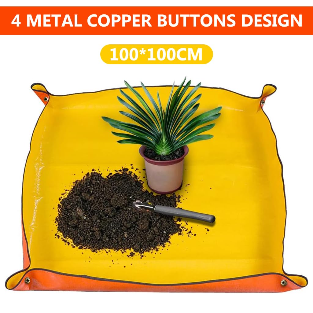 HASTHIP Gardening Mat for Indoor Plant Care featuring Metal Copper Buttons and 100×100cm Waterproof PE Design