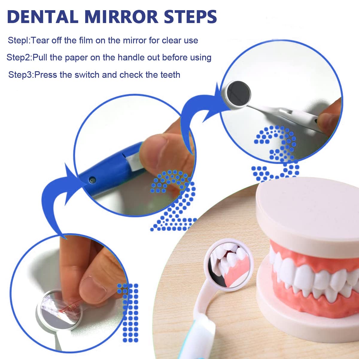 HANNEA Mouth Dental Mirror for Home Inspection with LED Light and Curved Neck Tube | Includes 3 Batteries and 2 Replacement Mirrors