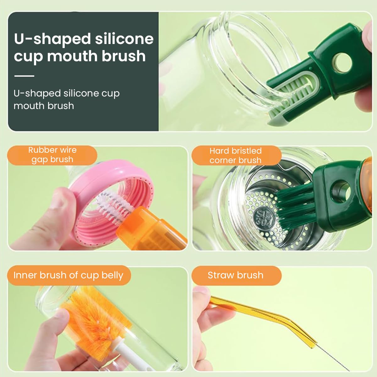 SNOWIE SOFT Baby Bottle Cleaning Brush Kit 5pcs with Dual Head Design and Silicone Bristles