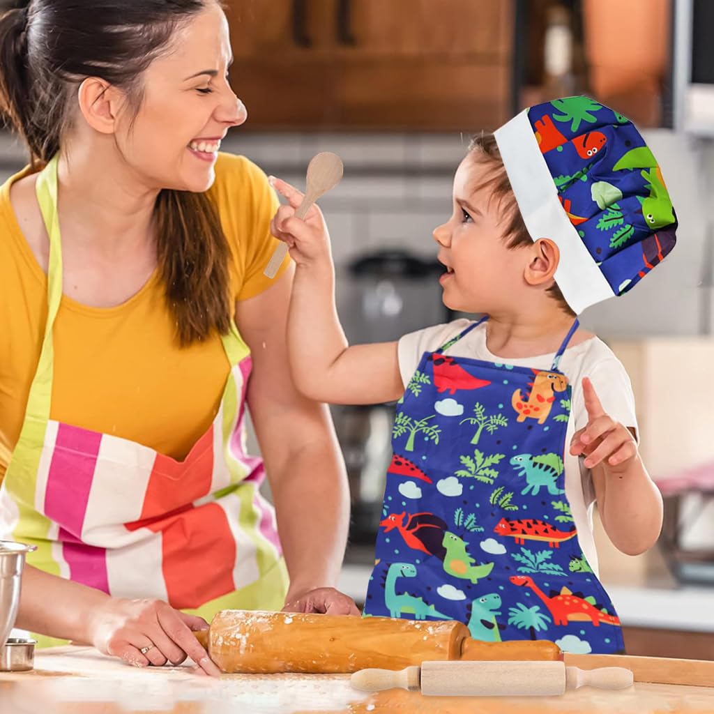 Supvox Kids Baking Set for Cooking Play with Dinosaur Apron & Chef Hat | 22Pcs Kit