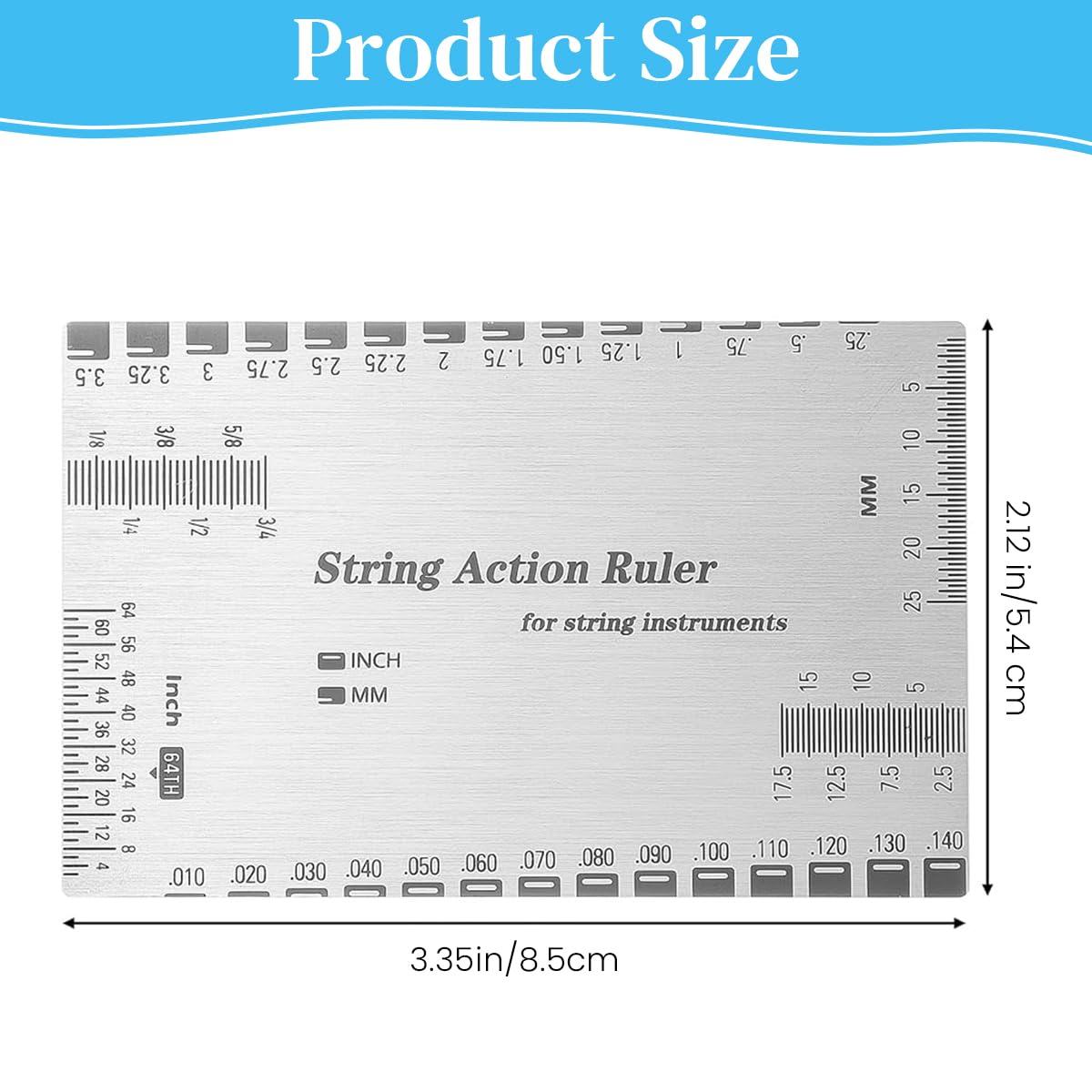 HASTHIP String Action Ruler for Guitar Setup with Etched Precision Scale and Stainless Steel | Compact Portable Gauge for Acoustic Electric and Bass