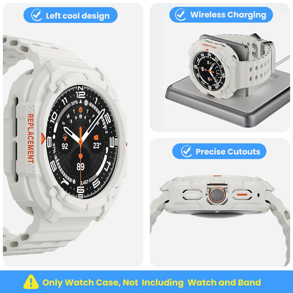 ZORBES Galaxy Watch Ultra 47mm Case with Full Edge Guard and Snap-on TPU Cover | White