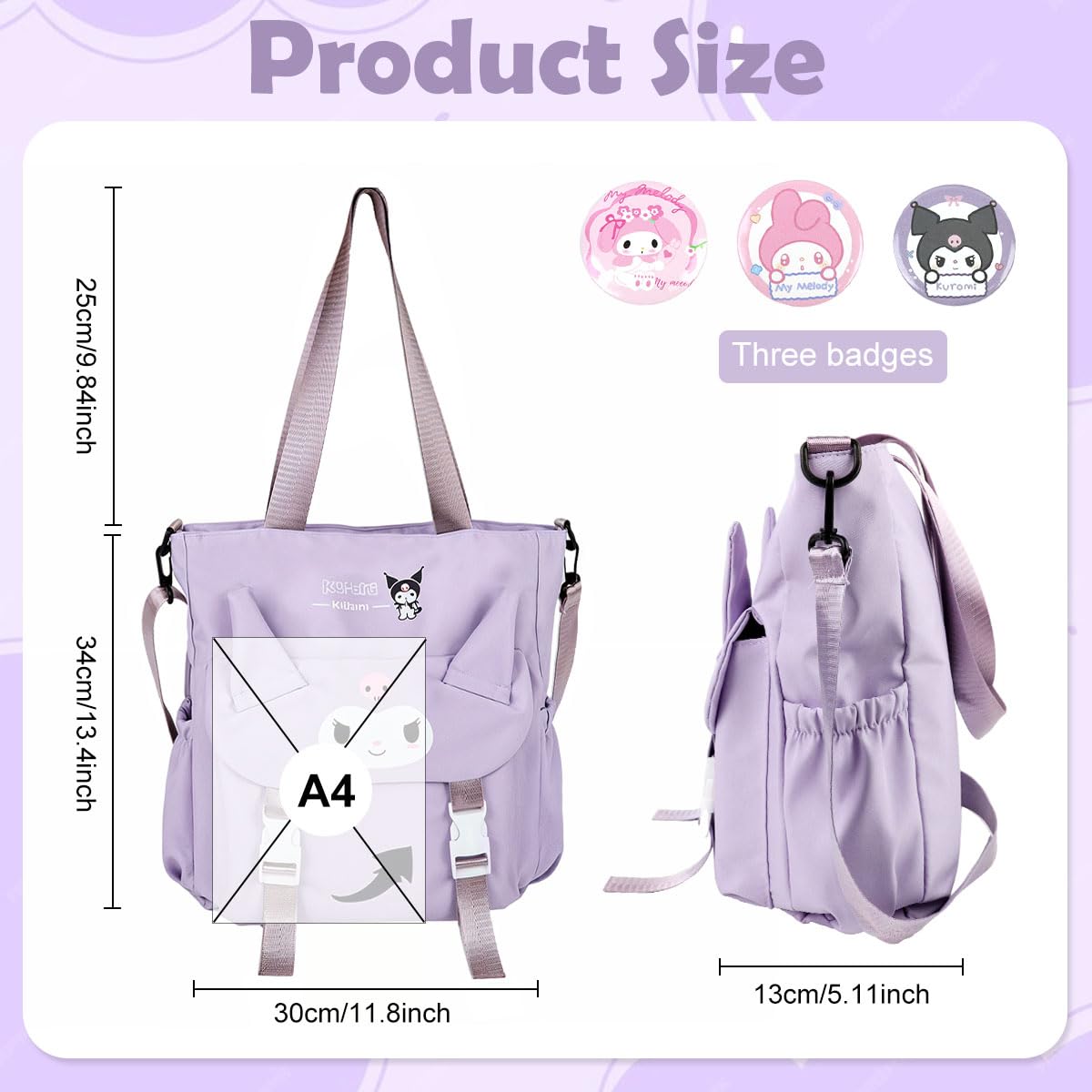 PALAY Cute Tote Bag for School with 30x32x9cm Space featuring Removable Strap | Nylon Crossbody Purse