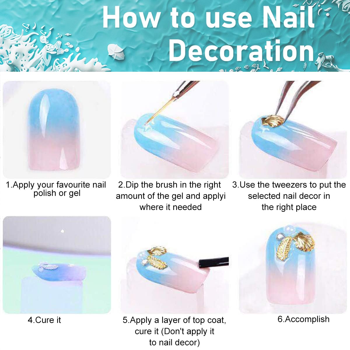 MAYCREATE DIY Ocean Themed Nail Art Charms featuring 12 Assorted Pearl Seashell and Starfish Designs