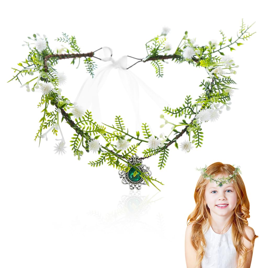 SANNIDHI Girls Headband Forest Elf Headband Green Crystal Diamond Wreath HeadBand for Little Girls, Flower Girls Dressing Up Accessory Magic Fairy Headband for Wedding, Birthday Party, Festivals