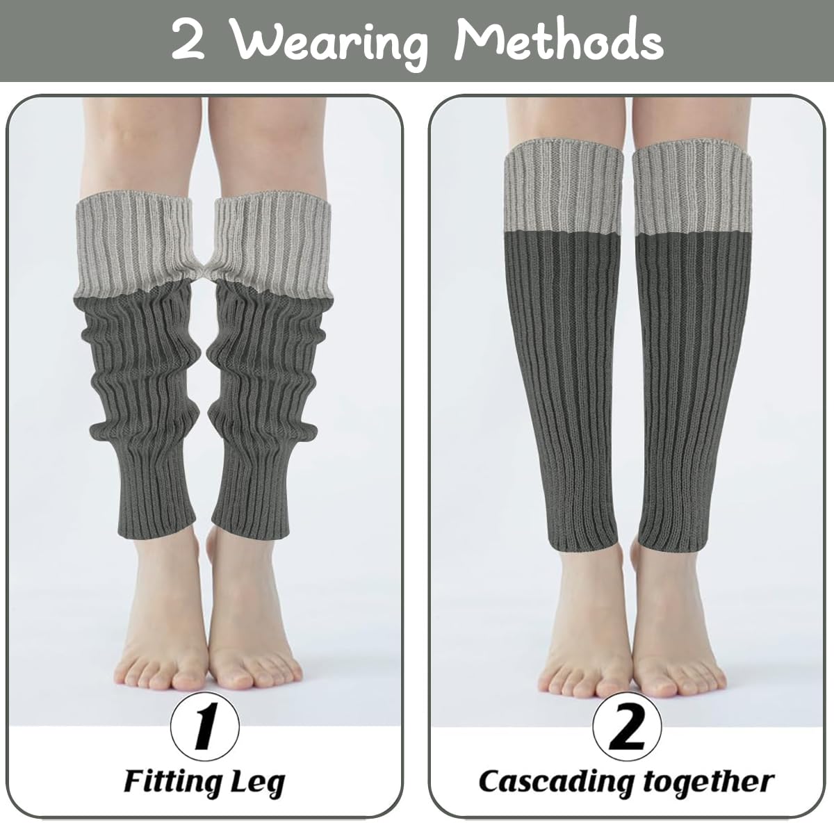 Venzina Leg Warmers for Women featuring Stretchy Knit Design in Grey | Retro Style Boot Socks