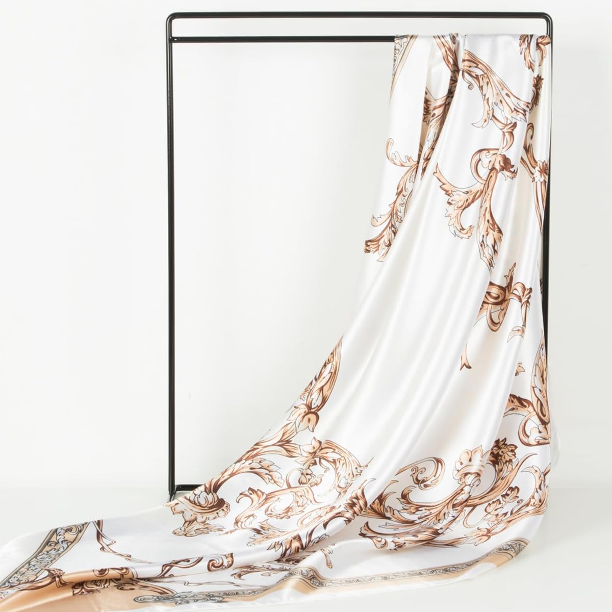 SANNIDHI Head Scarf for Women with 35 in Square Design featuring Retro Ginkgo Print | Silk Feel Multipurpose Accessory