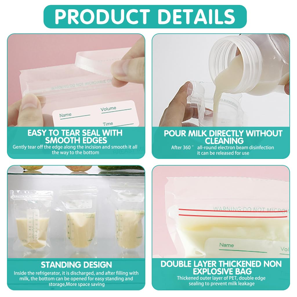 SNOWIE SOFT Breast Milk Storage Bags 60pcs 200ml with Dual Zip Lock and Scale Marking
