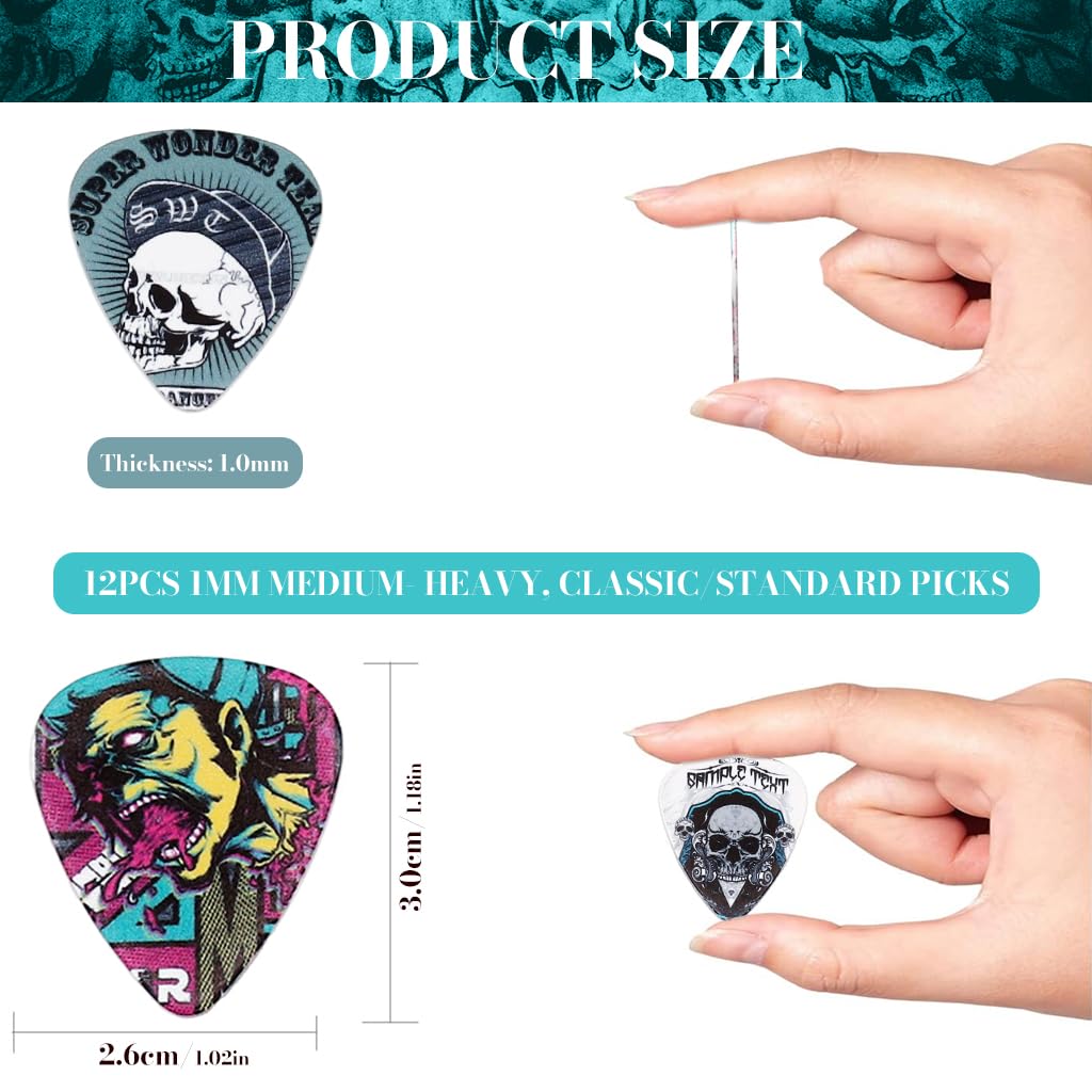 ZIBUYU Guitar Picks 24PCS 1mm Medium Heavy for Electric and Acoustic Guitar | Smooth Ergonomic Grip
