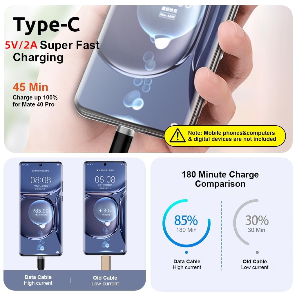 Verilux® 10Ft/3M USB to Type C Cable, 5V/2A C Type Cable Fast Charging Nylon Braided Data Cable, Support 480Mbps Data Transmission Compatible with Phone, Tablet, Ps5 & More C Type Device, Silver 3 PCS