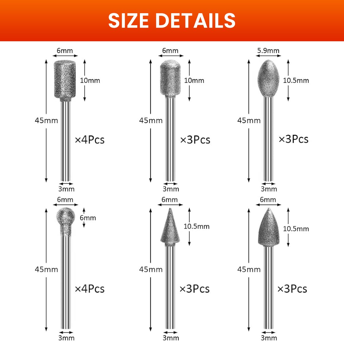 Serplex Diamond Drill Bit Set for Stone Carving with 20PCS and 1/8 inch Shank | 6 Designs