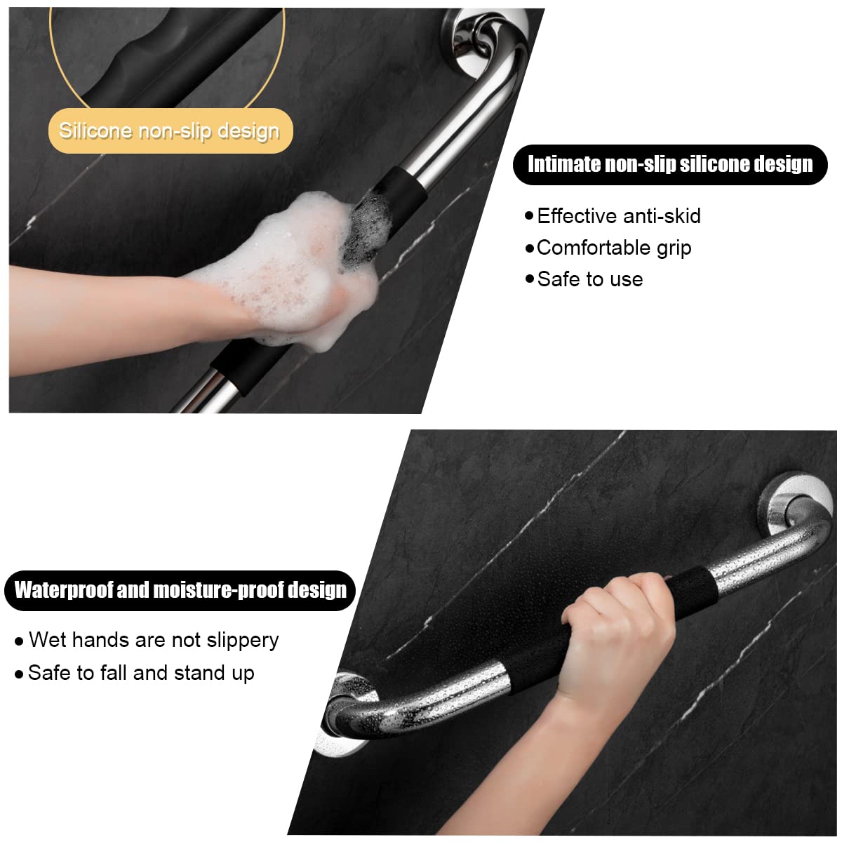 ELEPHANTBOAT Stainless Steel Shower Grab Bar 2 Pack 12 in with Anti Slip Silicone Grip | Supports 500 lbs