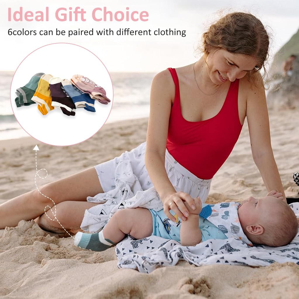 SNOWIE SOFT Baby Socks for Toddlers with Anti Slip Silicone Sole and Breathable Cotton | 5 Pairs for 0 12 Month Girls and Boys