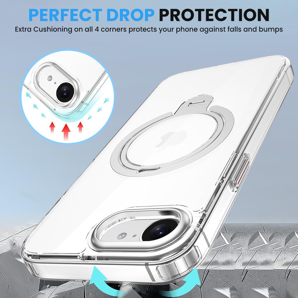 ZORBES iPhone 16E Clear Phone Case with 360° Rotatable Kickstand and Magnetic Charging Support