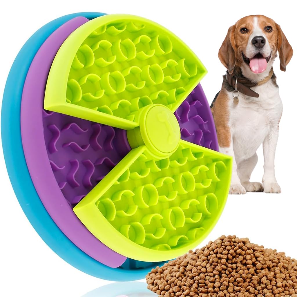 Qpets® Dog Slow Feeder Bowl, Dog Toy Pet Slow Feeder for Dogs Large Puppy Puzzle Toy, Interactive Dog Toys Food Dispenser with Anti-Slip Pads - Round Edge & Triple Layer Rotatable