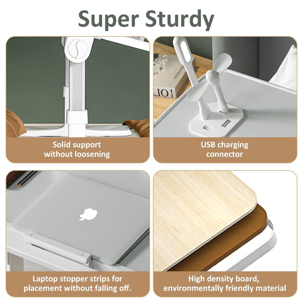 ZORBES Folding Laptop Desk for Bed with 5 Height Levels and 4 USB Ports | Adjustable Lap Table