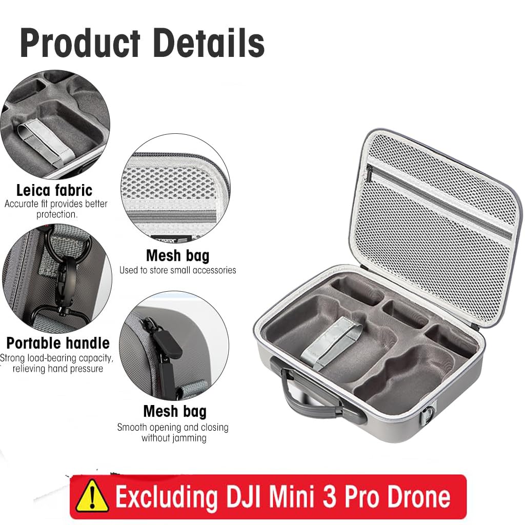 ZORBES Carrying Case for DJI Mini 3 Pro with Waterproof PU Cover and Shoulder Strap | Hard Travel Storage Bag for Drone Accessories